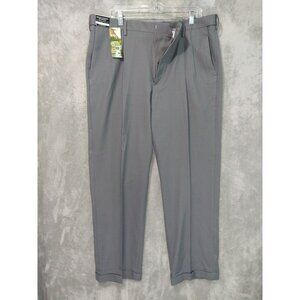 Haggar Dress Pants Mens 38x30 Gray Classic Fit Pleated Cuffed Straight Leg